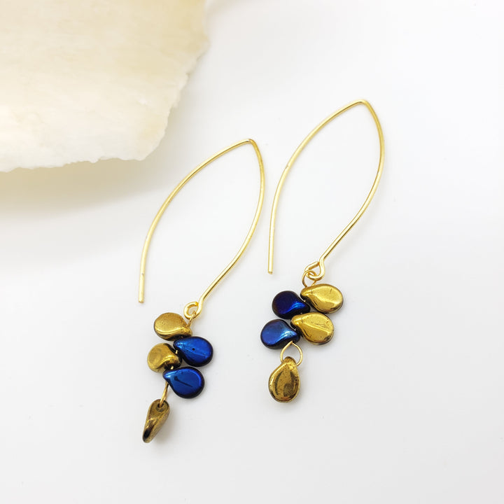 Blue and Gold Glass Mermaid Scale Earrings