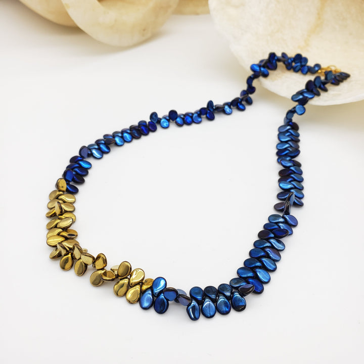 Blue and Gold Glass Mermaid Scale Necklace