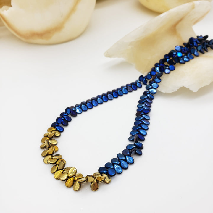 Blue and Gold Glass Mermaid Scale Necklace