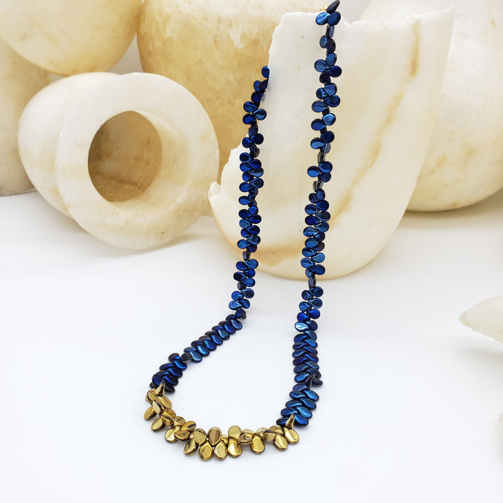 Blue and Gold Glass Mermaid Scale Necklace