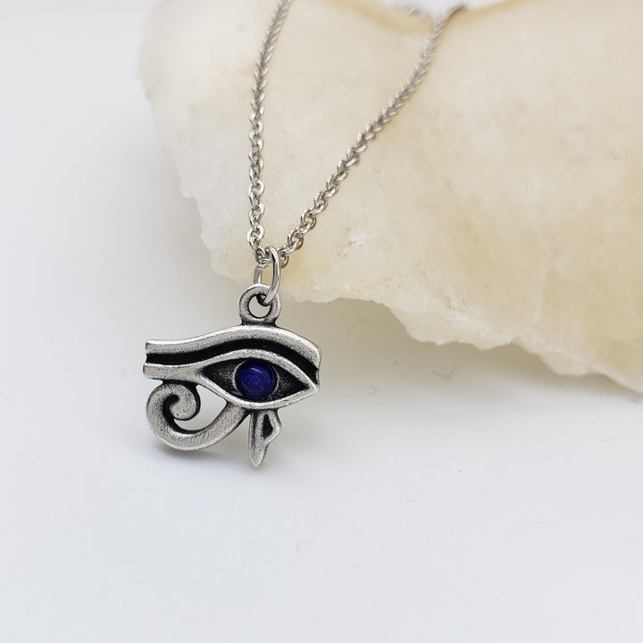 Eye of Horus Pendant with Lapis - Antique Silver Finish