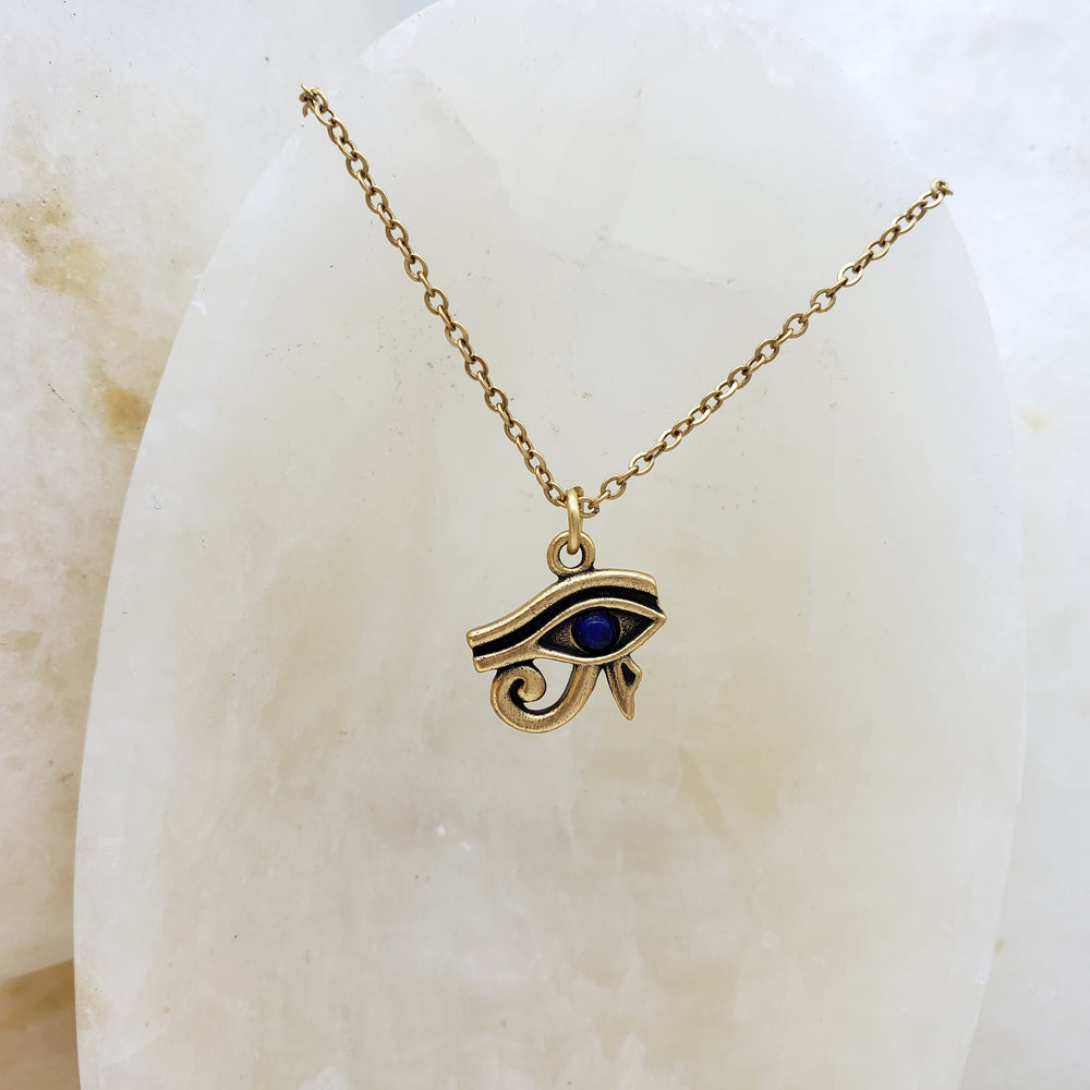 Eye of Horus Pendant with Lapis - Antique Gold Finish