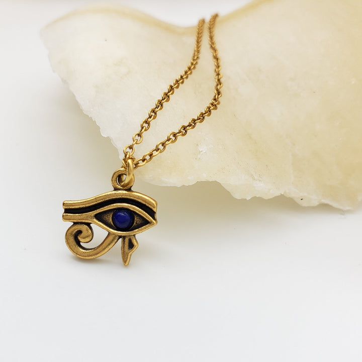 Eye of Horus Pendant with Lapis - Antique Gold Finish