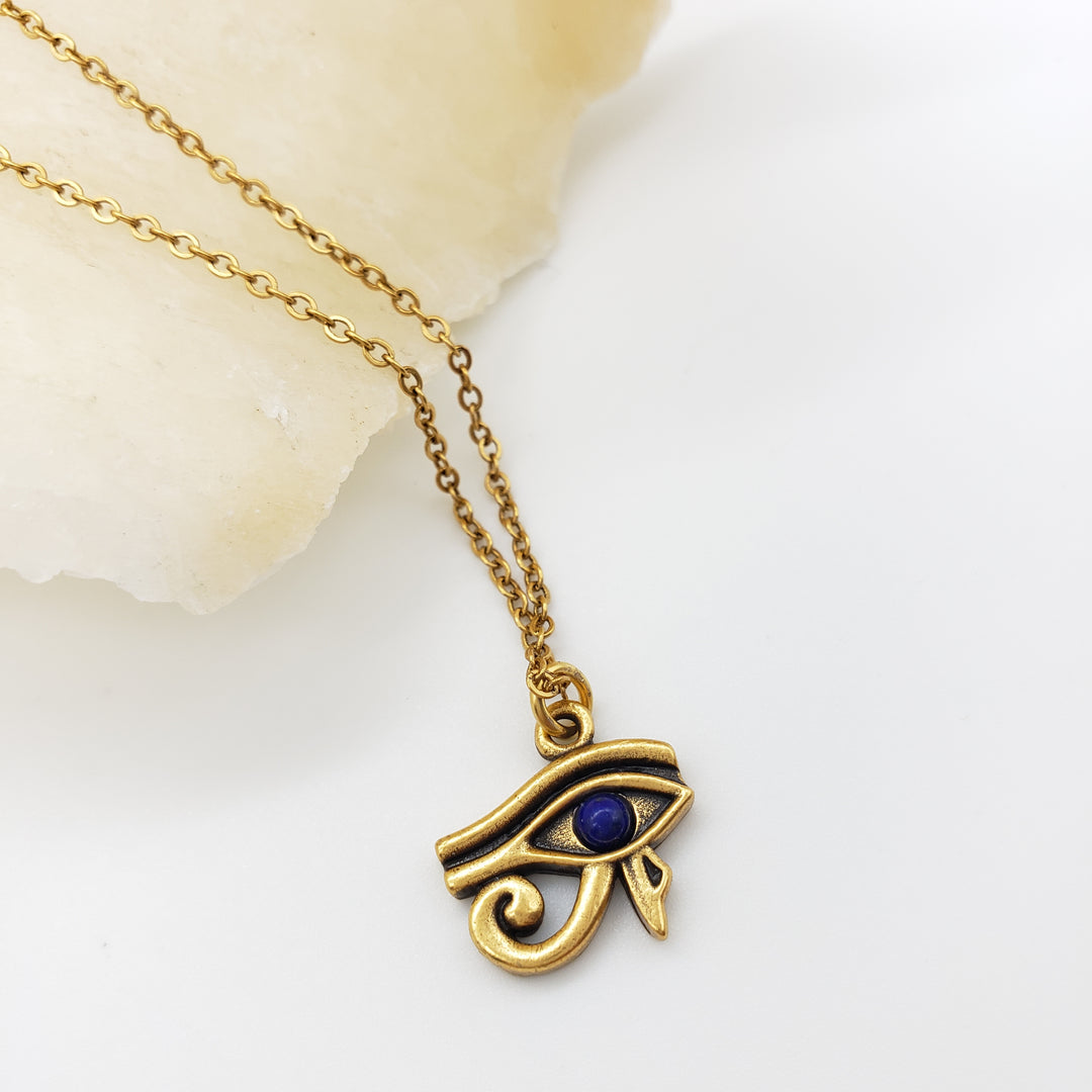 Eye of Horus Pendant with Lapis - Antique Gold Finish