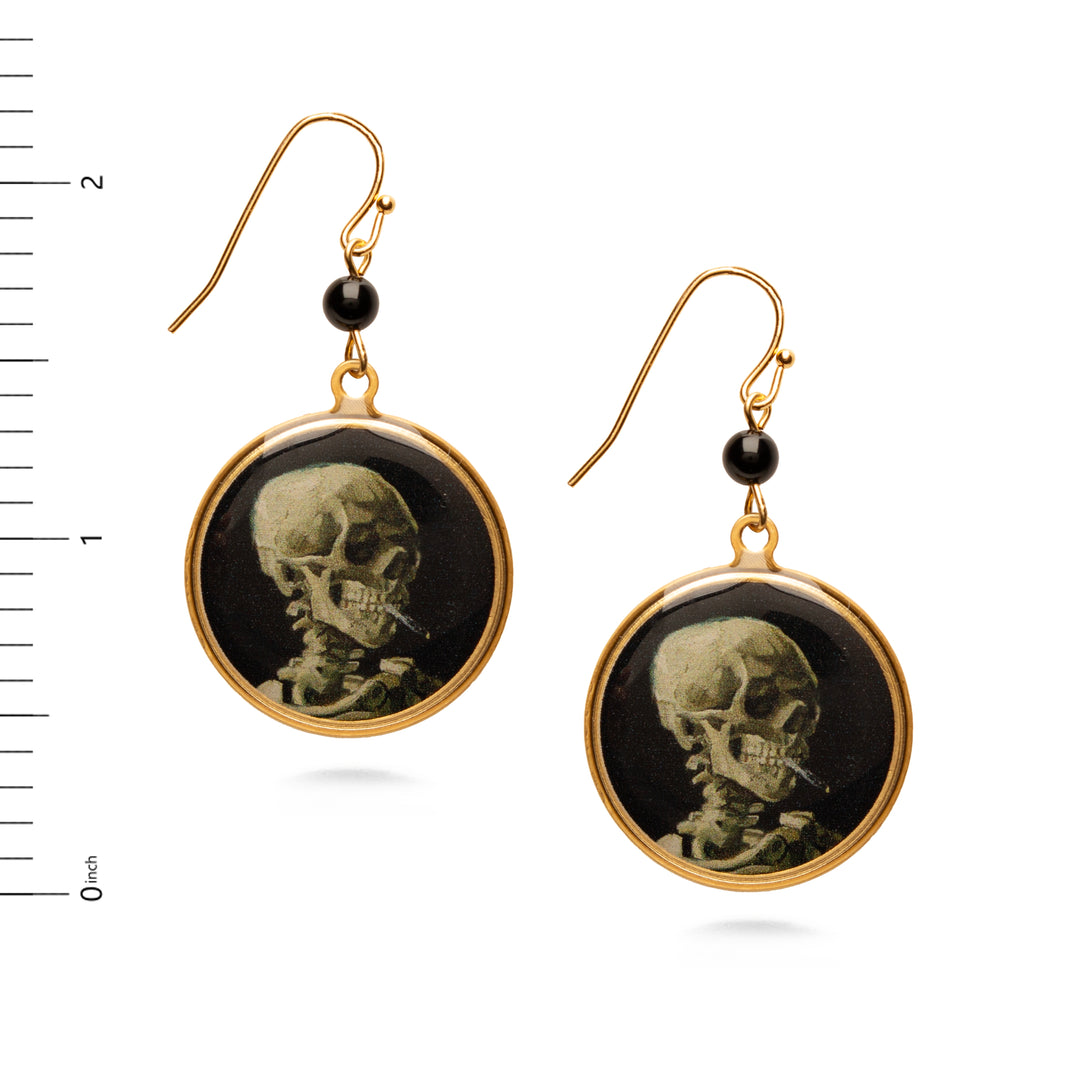 Van Gogh Skull with Skeleton Earrings