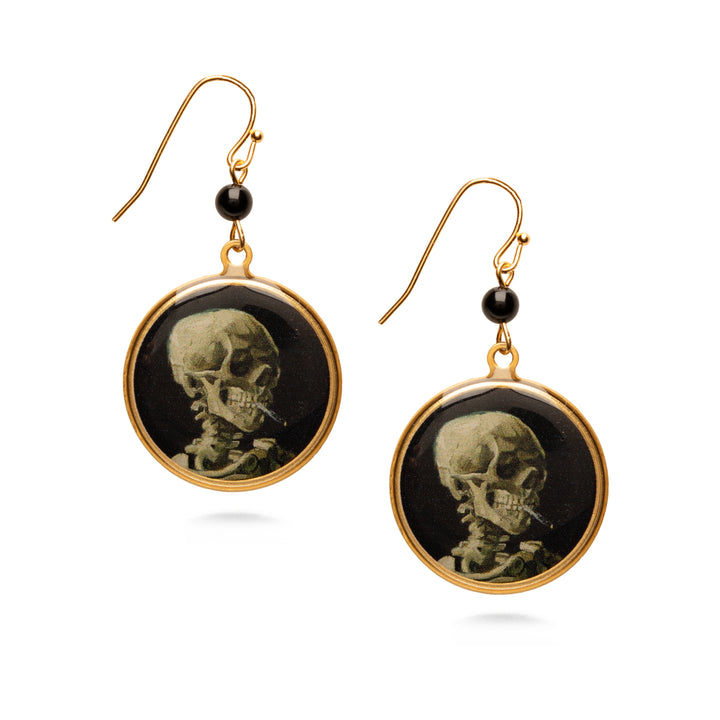 Van Gogh Skull with Skeleton Earrings