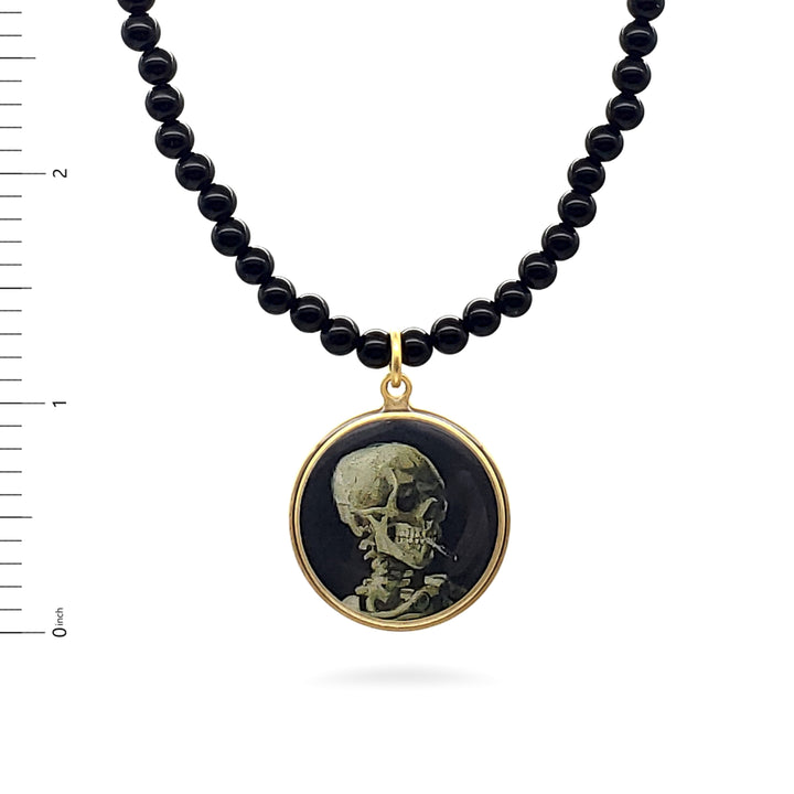 Van Gogh Skull with Skeleton Beaded Necklace