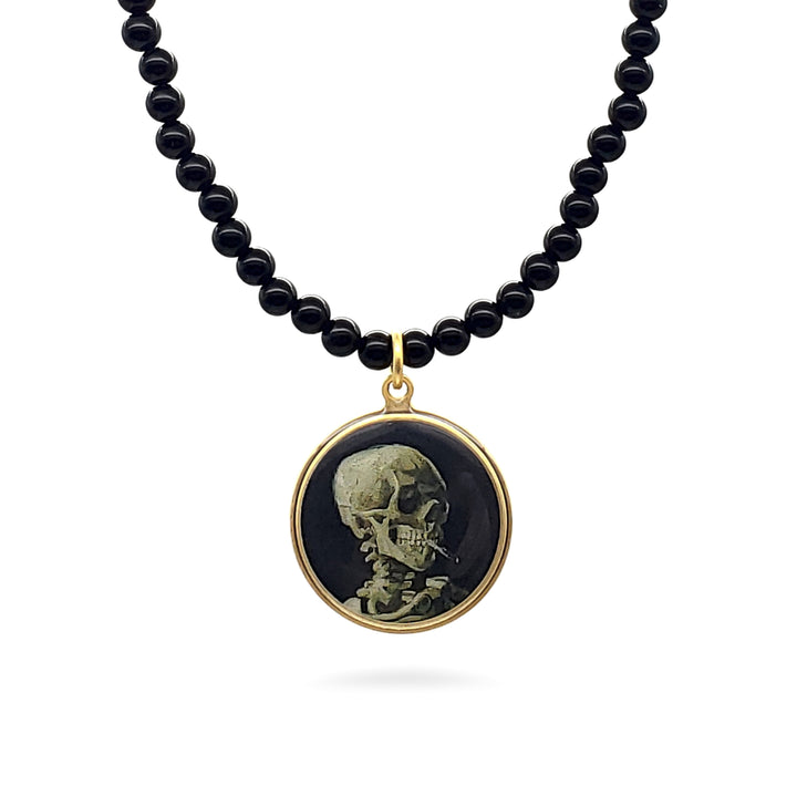 Van Gogh Skull with Skeleton Beaded Necklace