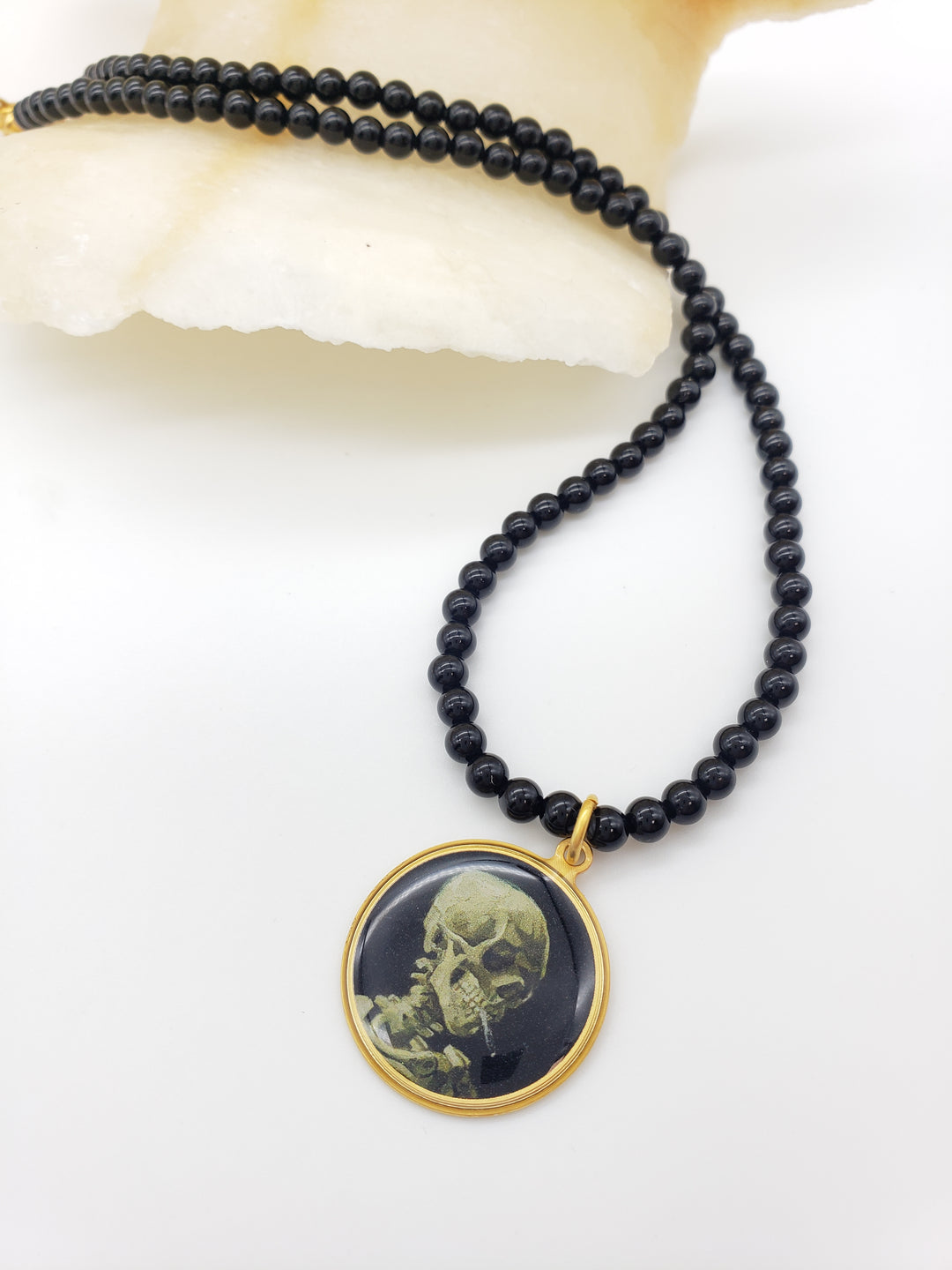 Van Gogh Skull with Skeleton Beaded Necklace