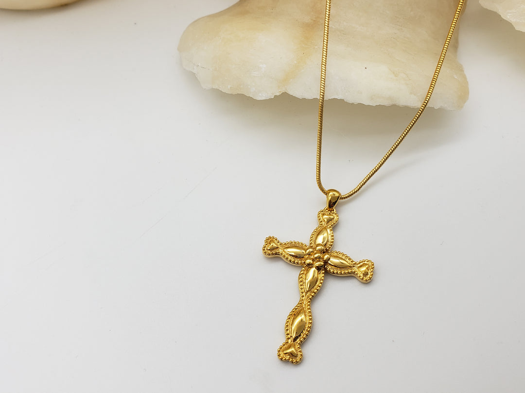 Cross with Hearts Pendant - Vermeil