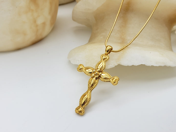 Cross with Hearts Pendant - Vermeil