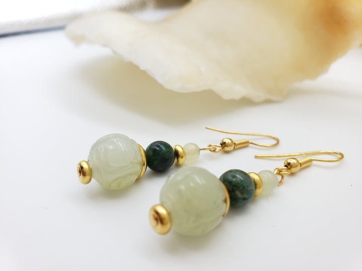 Carved Jade Dragon Earrings