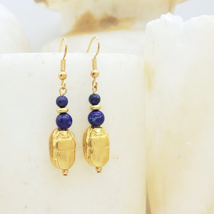 Egyptian Scarab and Lapis Earrings