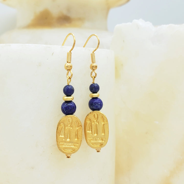 Egyptian Scarab and Lapis Earrings