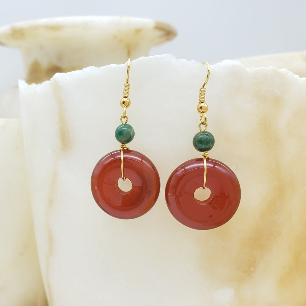 Carnelian and Jade Disc Earrings