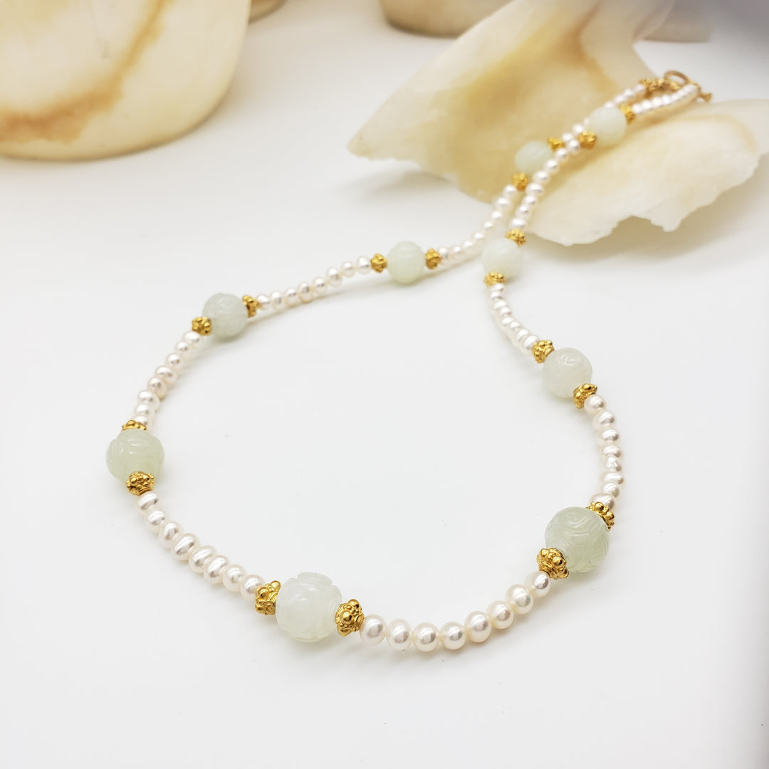 Carved Jade and Pearl Necklace