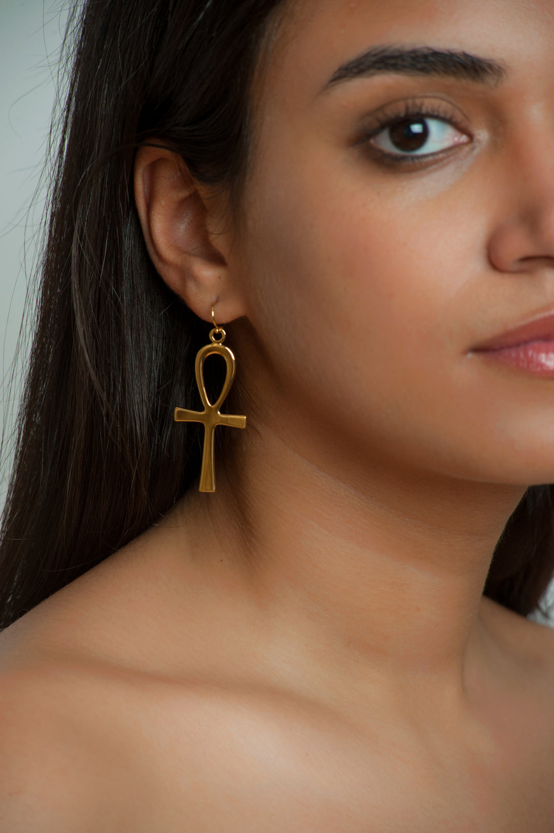 Ankh Earrings - Extra Large, Bright Gold Finish