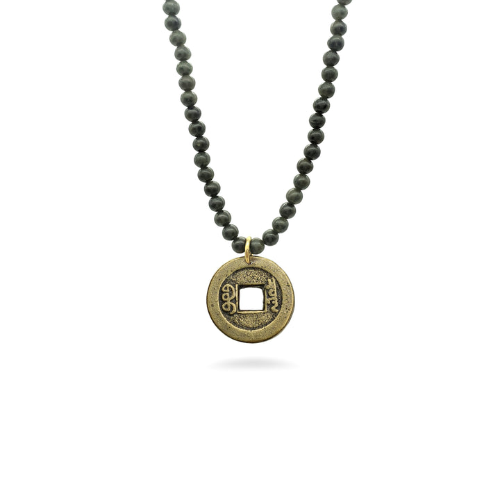 I Ch'ing Coin Pendant Necklace with Dark Jade Beads