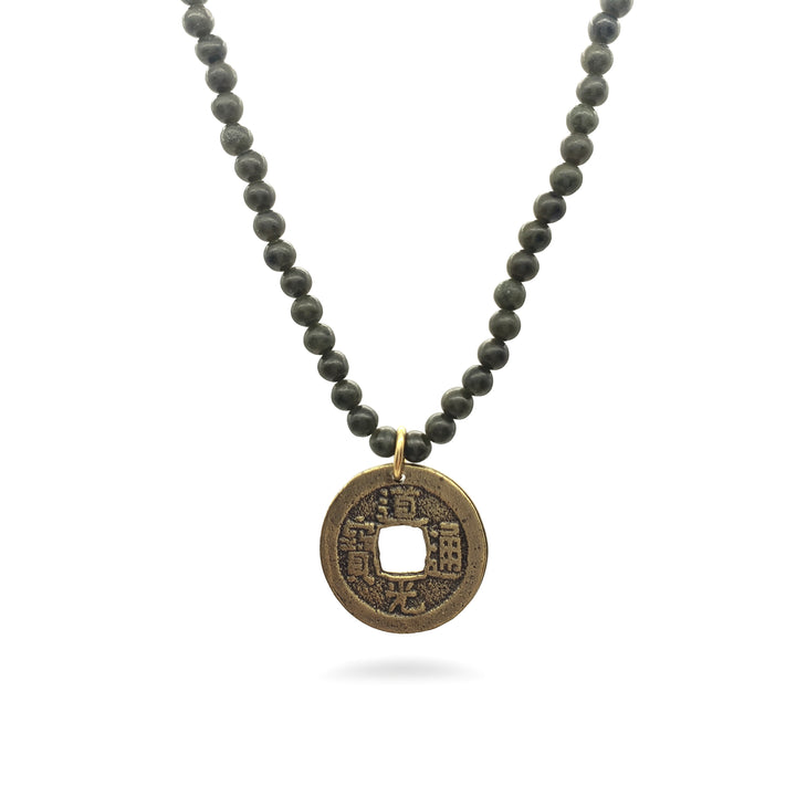 I Ch'ing Coin Pendant Necklace with Dark Jade Beads