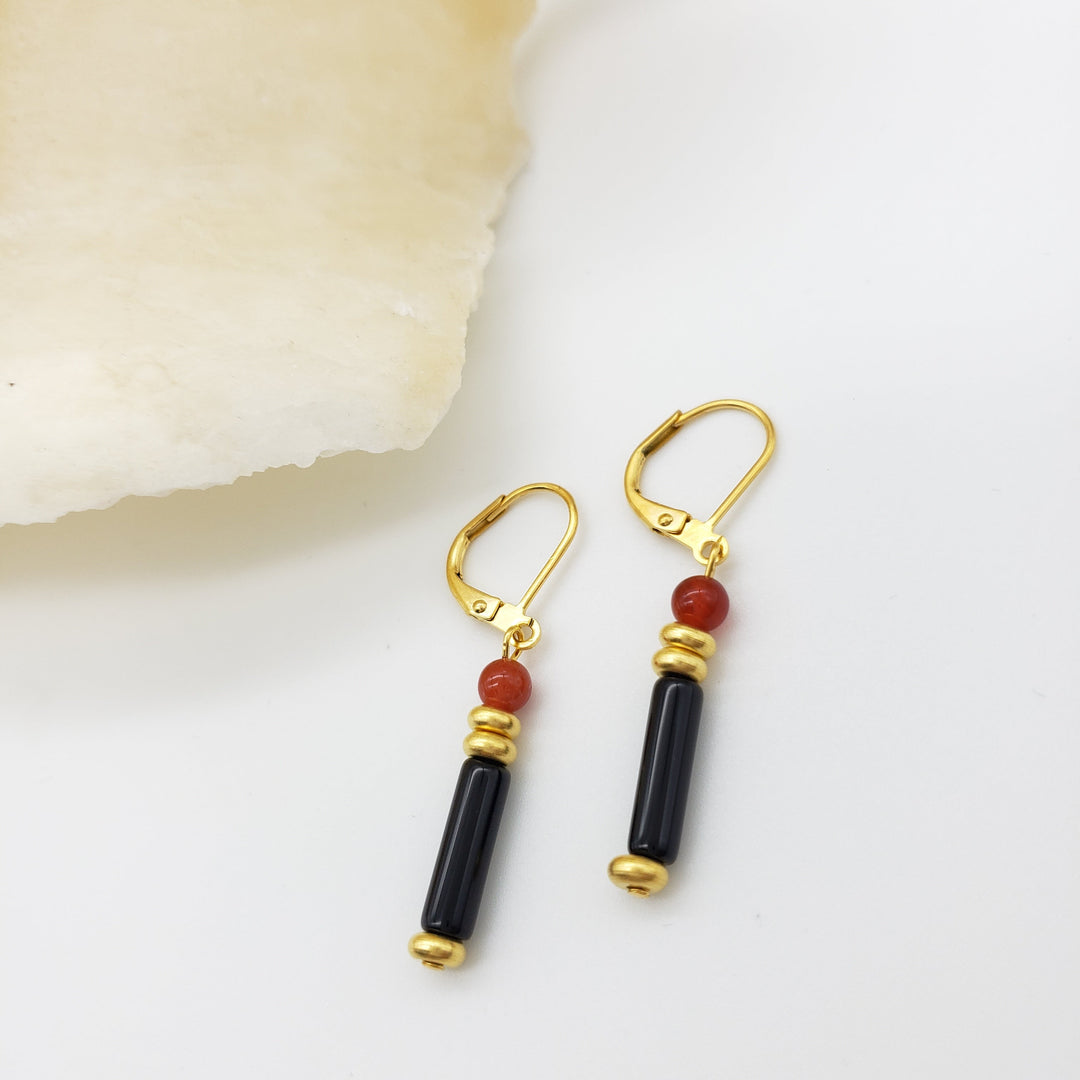 Black Onyx and Carnelian Earrings