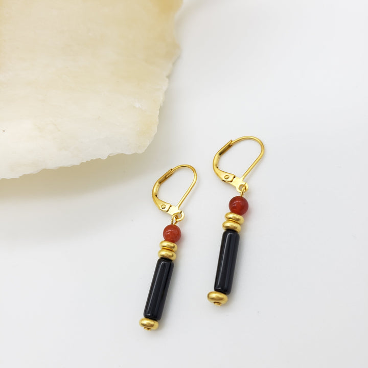 Black Onyx and Carnelian Earrings