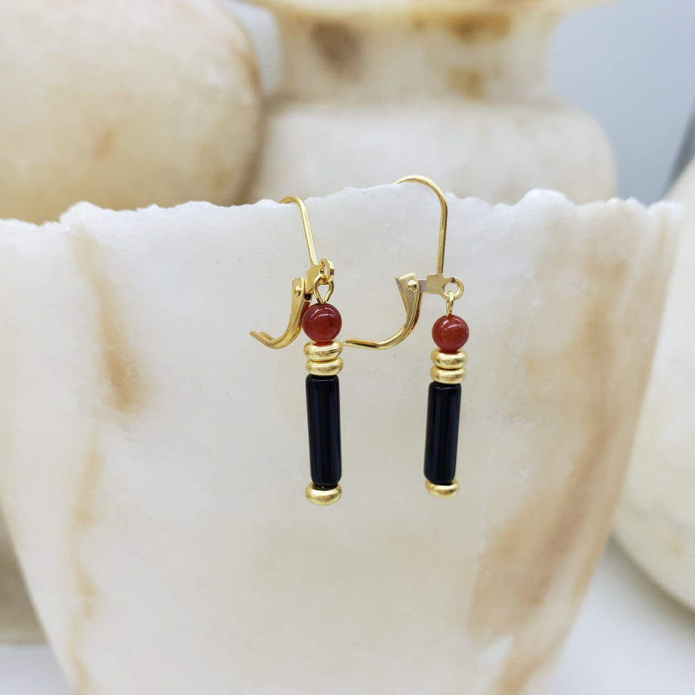 Black Onyx and Carnelian Earrings