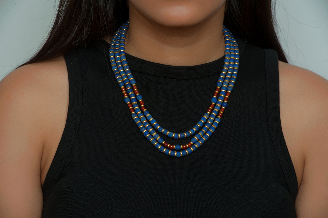 Nefertari Triple Strand Necklace - Egyptian Lapis Lazuli