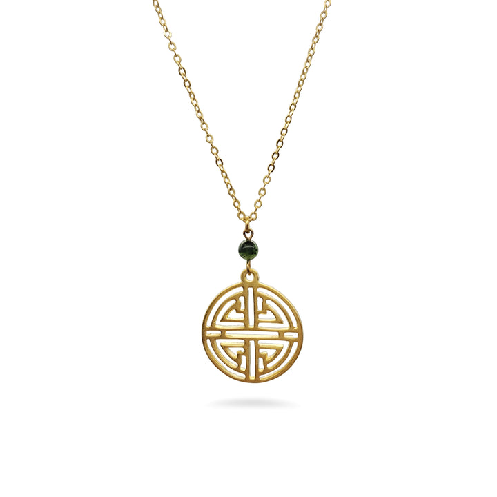 Shou Symbol Pendant Necklace with Jade