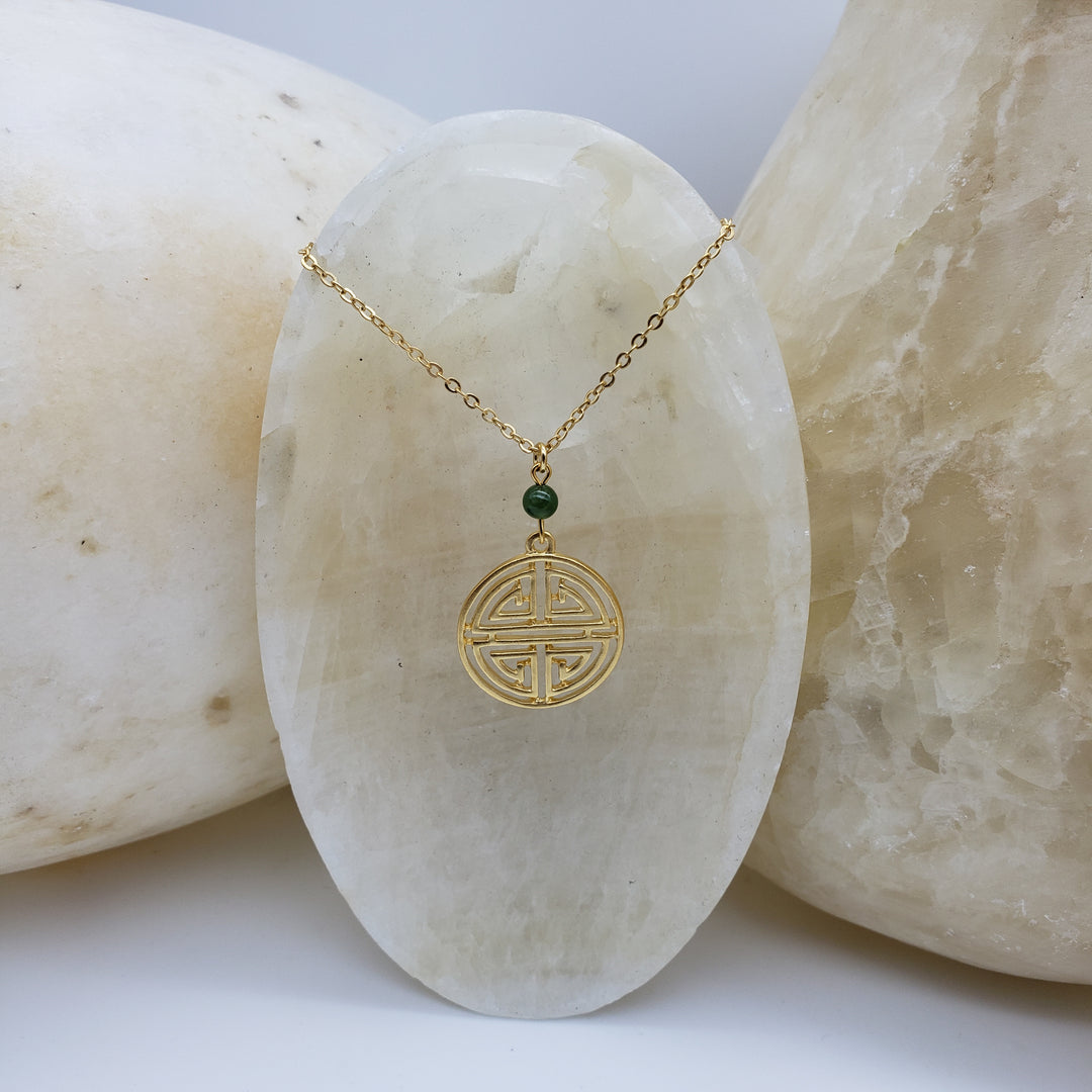 Shou Symbol Pendant Necklace with Jade