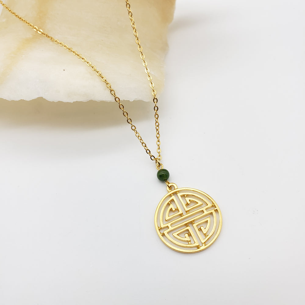 Shou Symbol Pendant Necklace with Jade