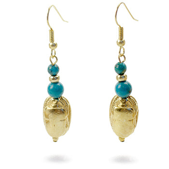 Egyptian Scarab and Turquoise Earrings