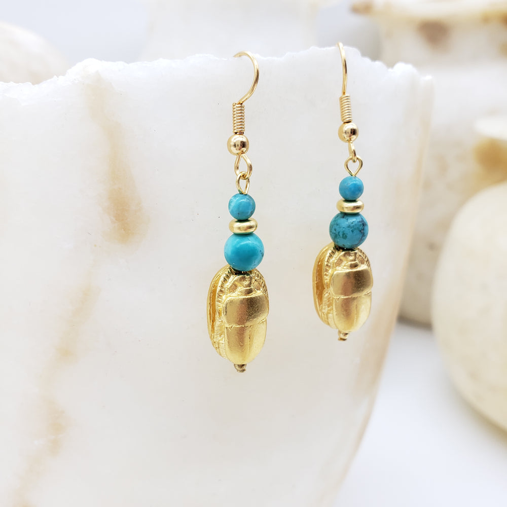 Egyptian Scarab and Turquoise Earrings