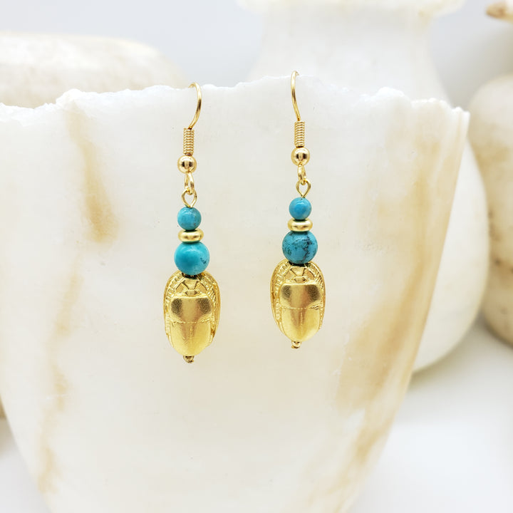 Egyptian Scarab and Turquoise Earrings