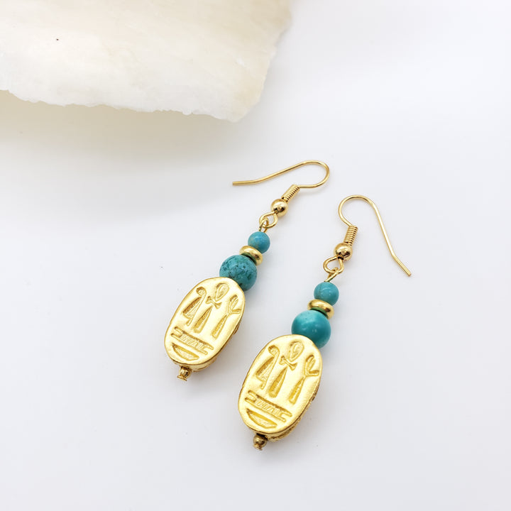 Egyptian Scarab and Turquoise Earrings