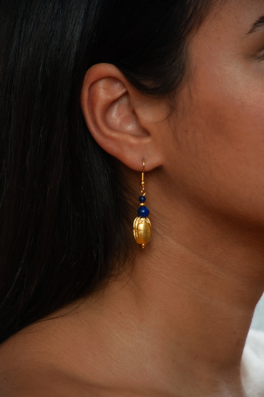 Egyptian Scarab and Lapis Earrings