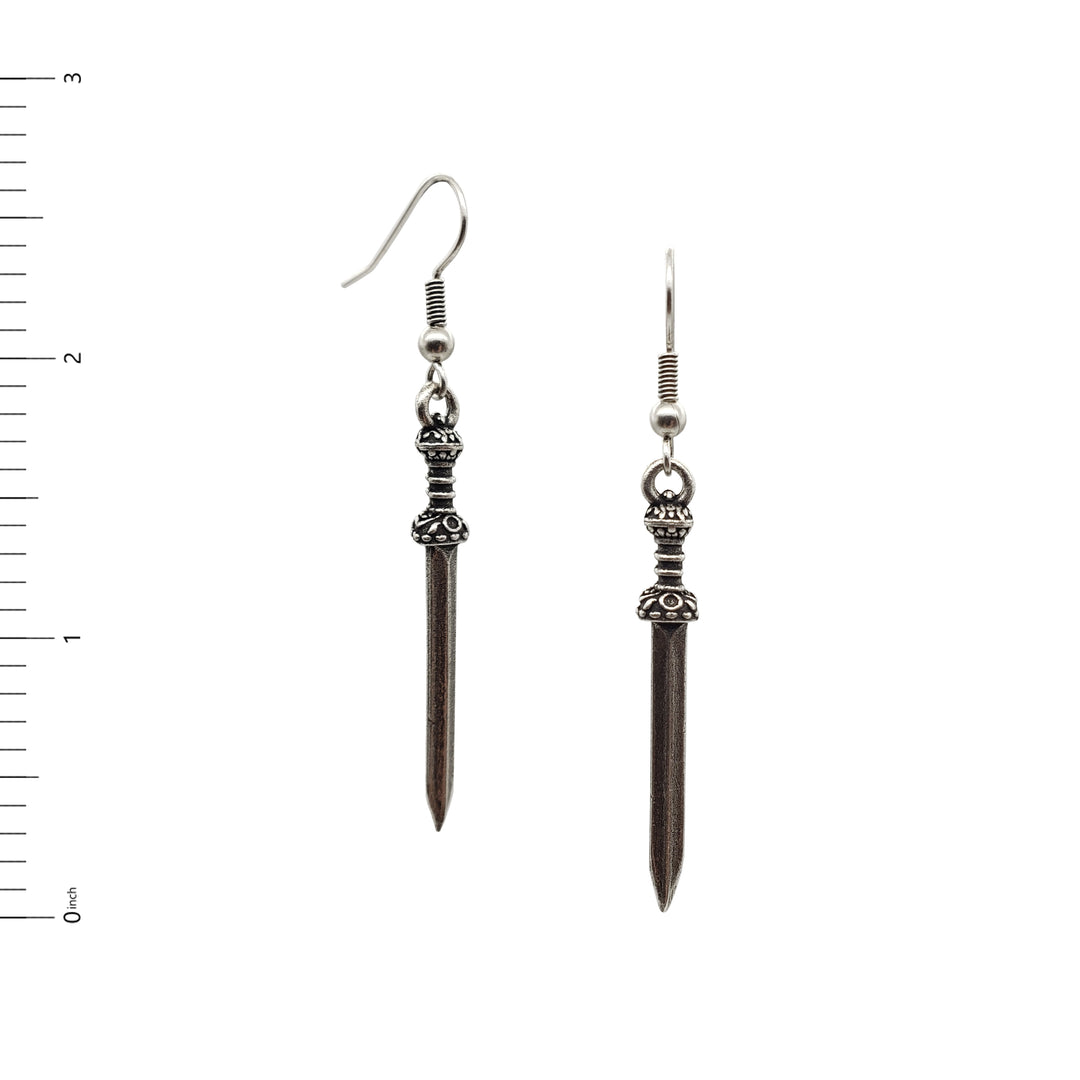 Roman Sword Earrings - Antiqued Silver