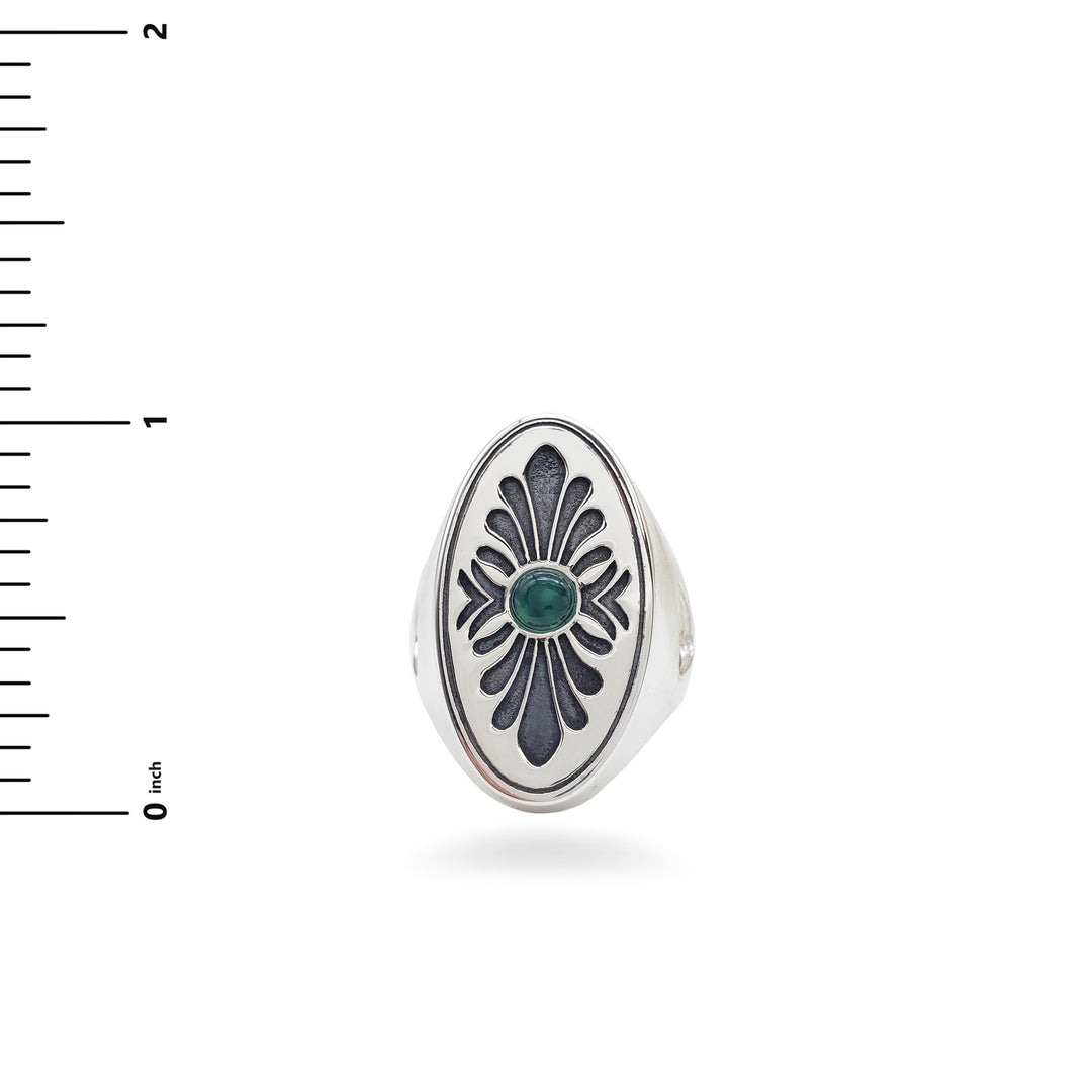 Roman Shield Ring with Green Agate - Adjustable