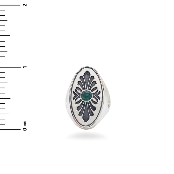 Roman Shield Ring with Green Agate - Adjustable