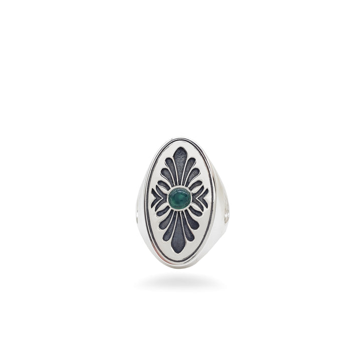 Roman Shield Ring with Green Agate - Adjustable