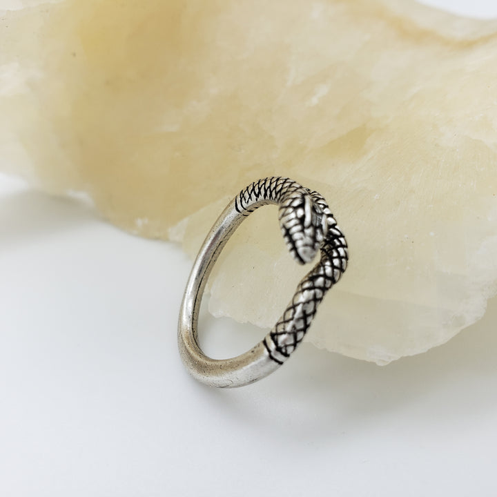 Egyptian Snake Ring Antique Silver Finish, Adjustable