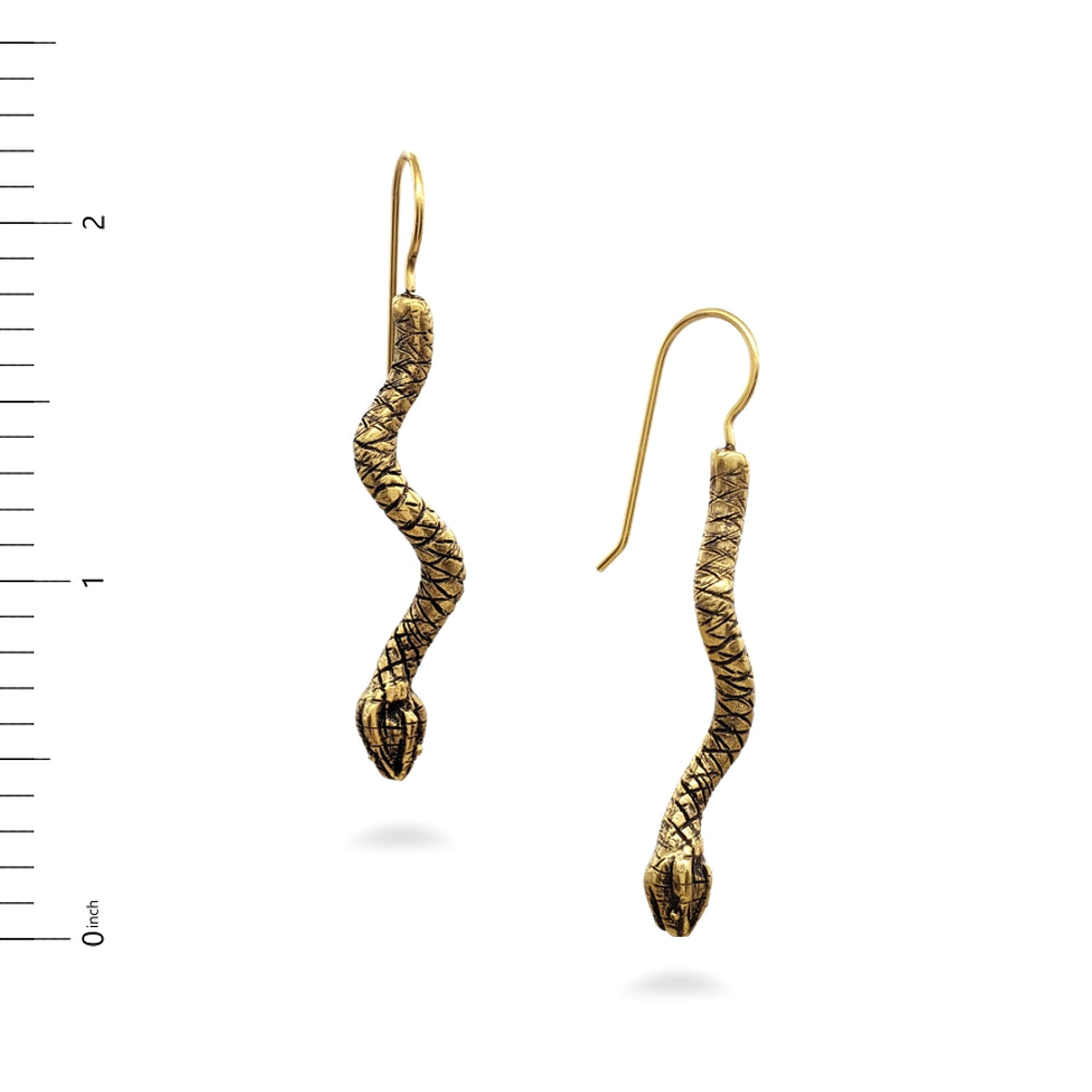 Egyptian Snake Earrings - Antique Gold Finish