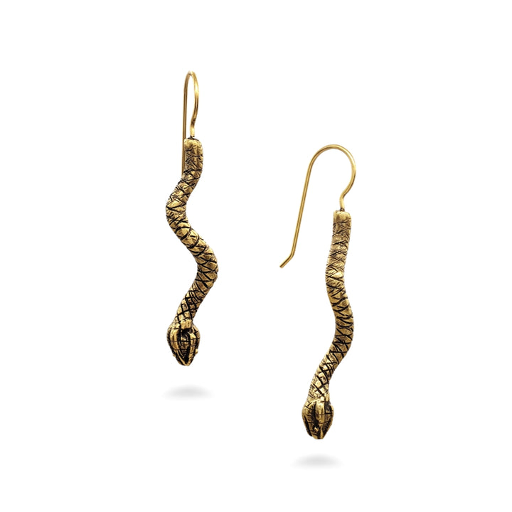 Egyptian Snake Earrings - Antique Gold Finish