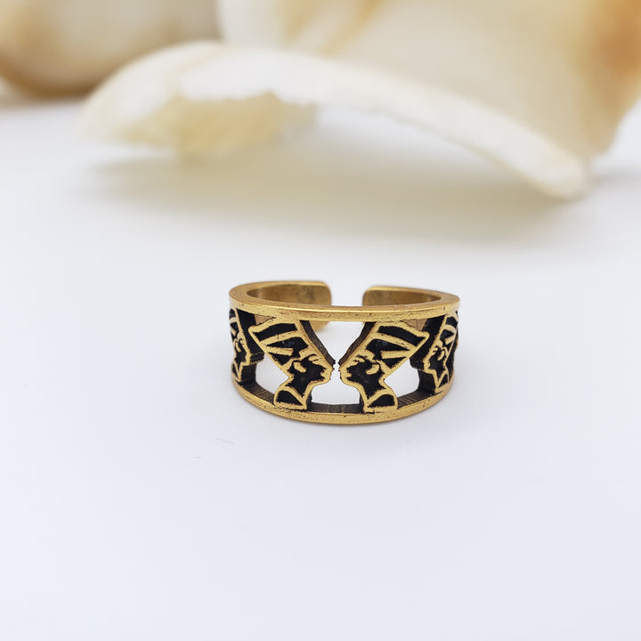 Egyptian Queen Nefertiti Ring - Antique Gold Finish - Adjustable