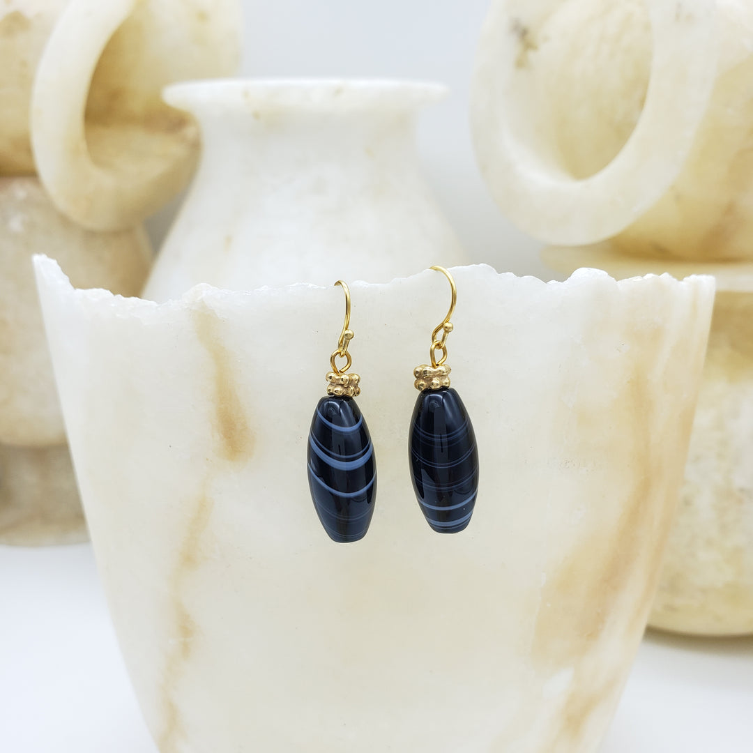 Black Banded Agate Earrings