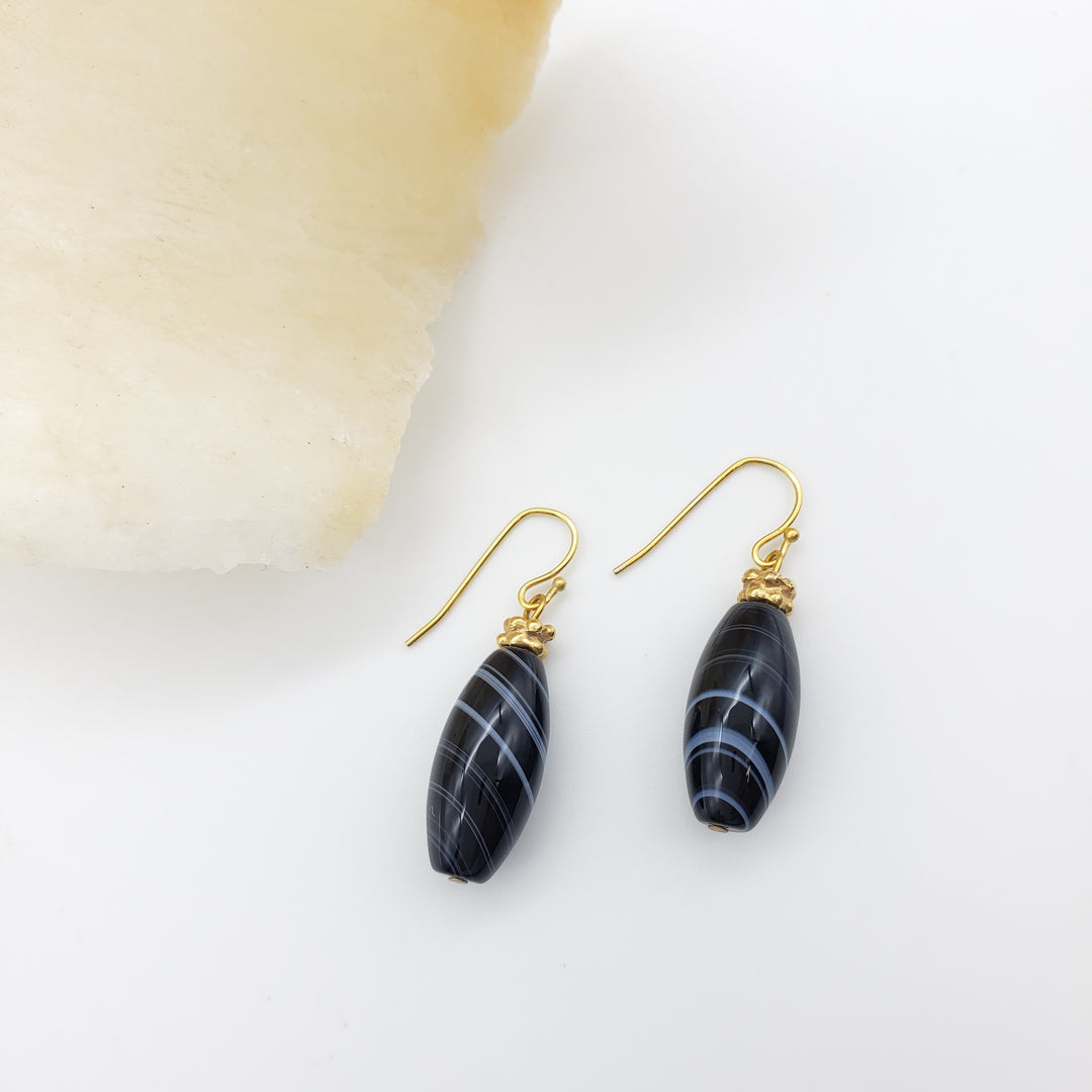 Black Banded Agate Earrings