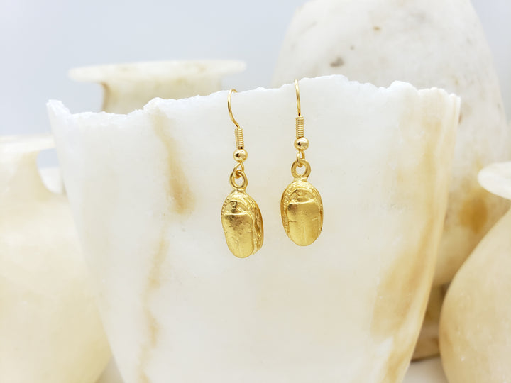 Scarab Earrings - Bright Gold Finish