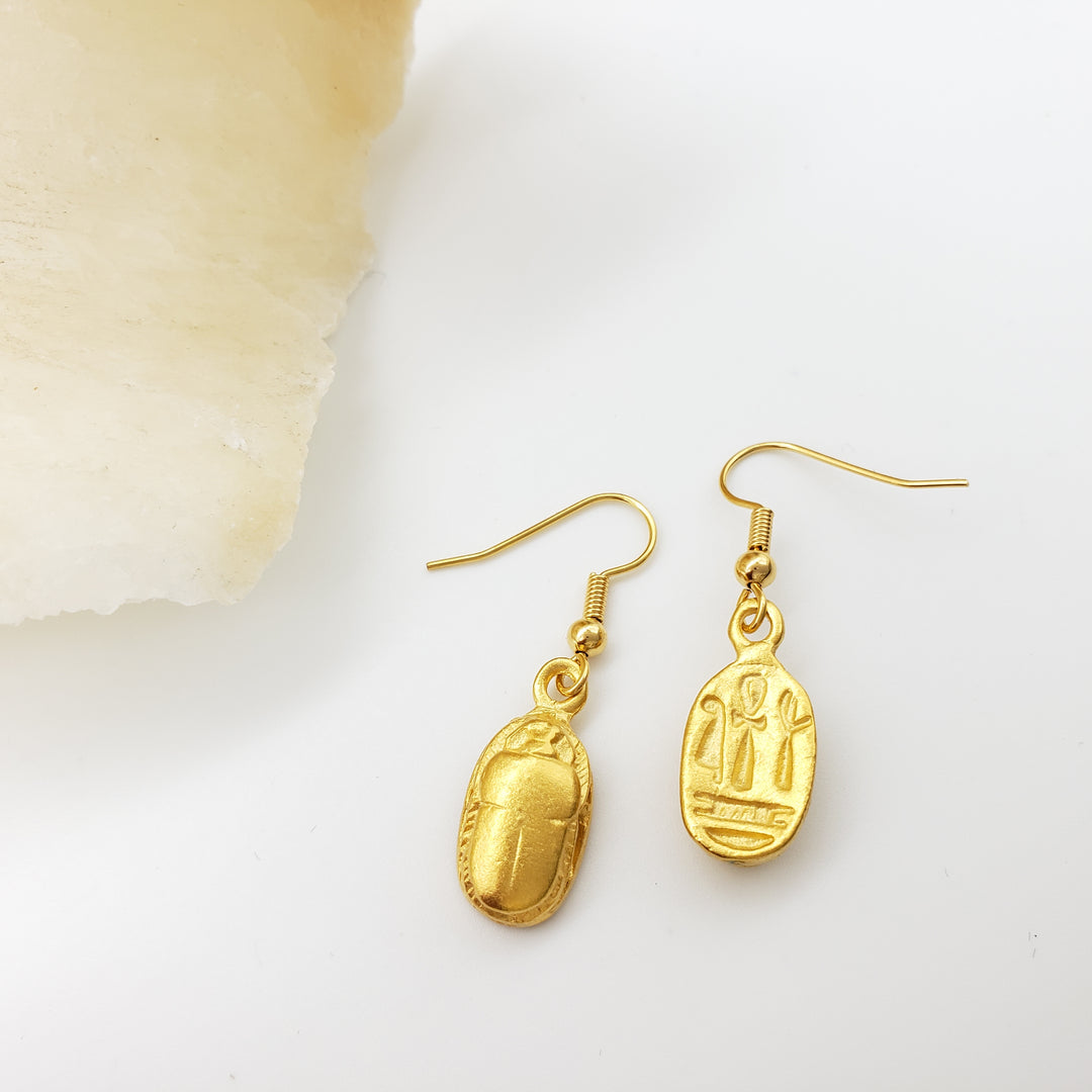 Scarab Earrings - Bright Gold Finish