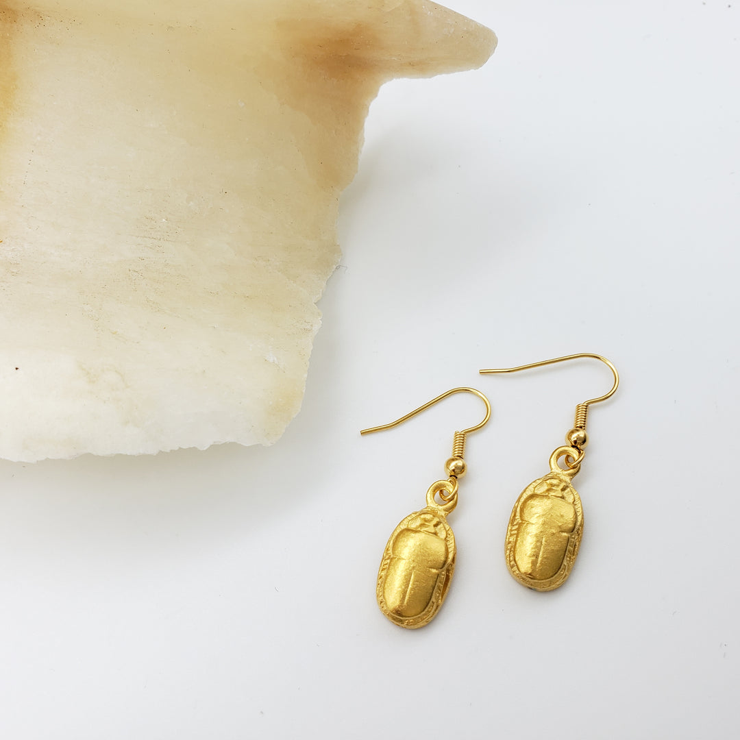 Scarab Earrings - Bright Gold Finish