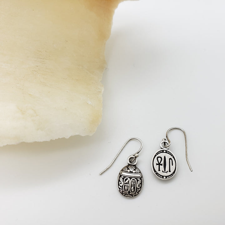 Mini Scarab Earrings - Antique Silver Finish