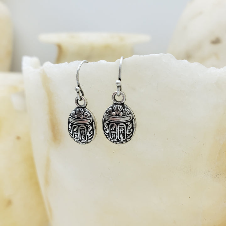 Mini Scarab Earrings - Antique Silver Finish